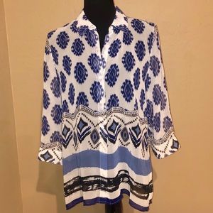 Chico’s Semi-Sheer Blue Print Blouse (M)